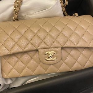 Chanel medium classic in dark beige